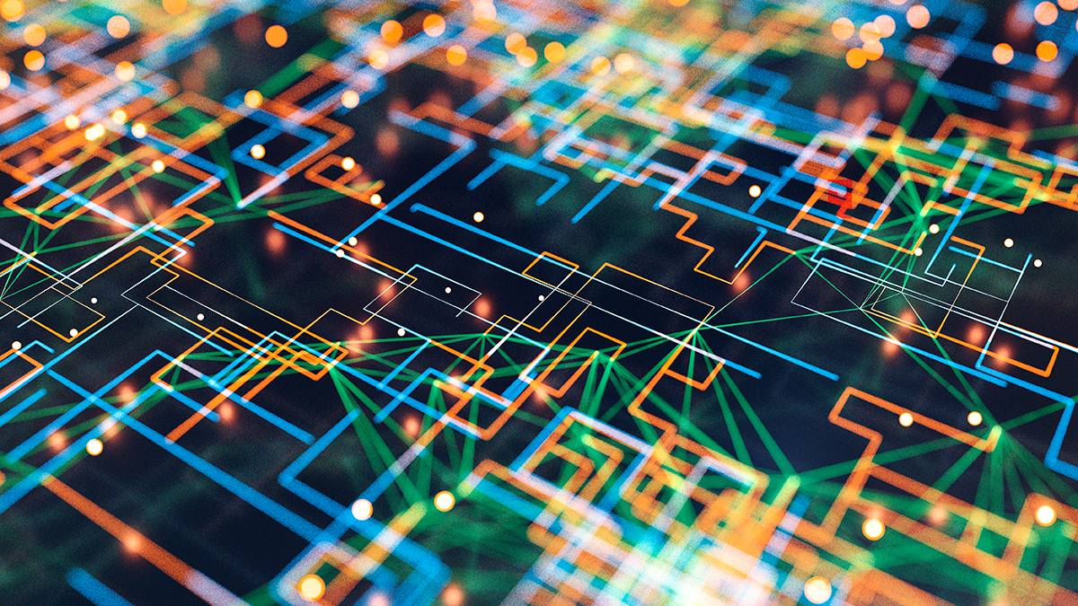 DPS, News, Event: Low Code Abstrakte Linien in Orange, Grün und Blau