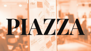 DPS, ÖFIT, Event: PIAZZA Pinwand mit großem schwarzen Schriftzug "PIAZZA"