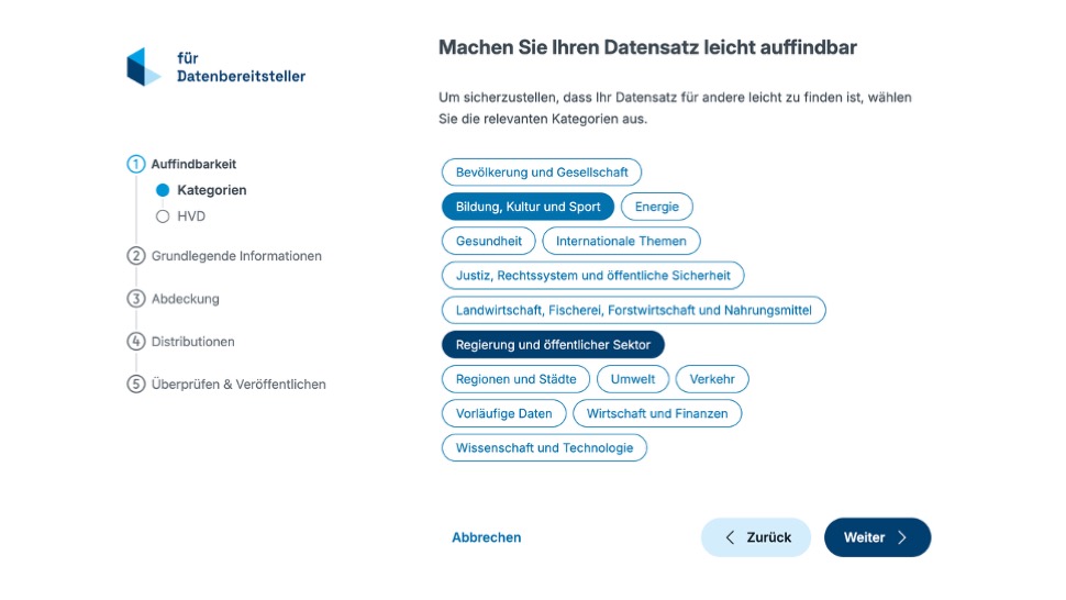 DPS, News: Piveau Wizard Benutzeroberfläche Piveau Wizard