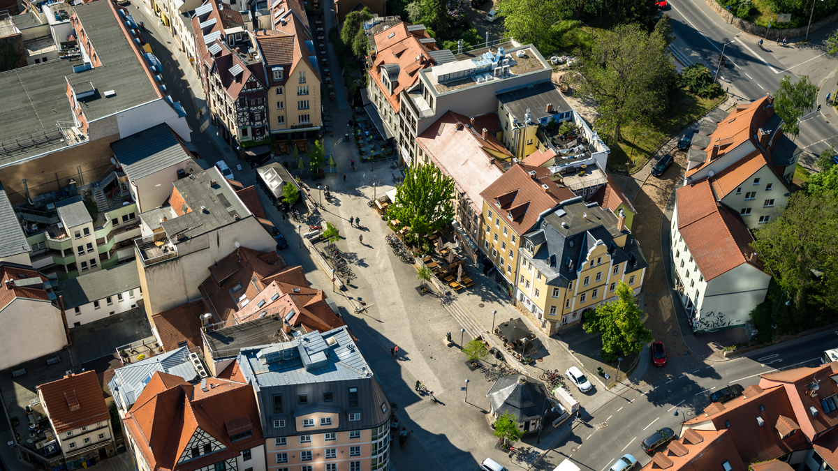DPS, Projekt, Vorschaubild: WissensAllmende Jena Jena: View from the Intershop Tower in the middle of the city, 133m high