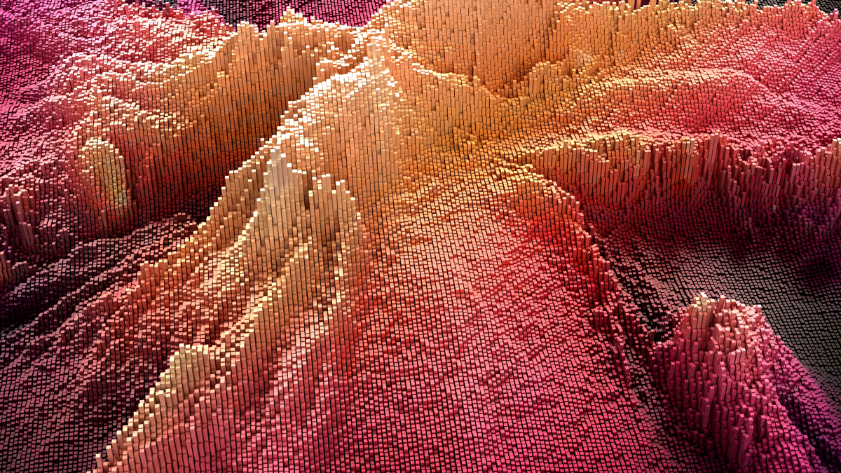 abstract 3d structure of boxes and data points