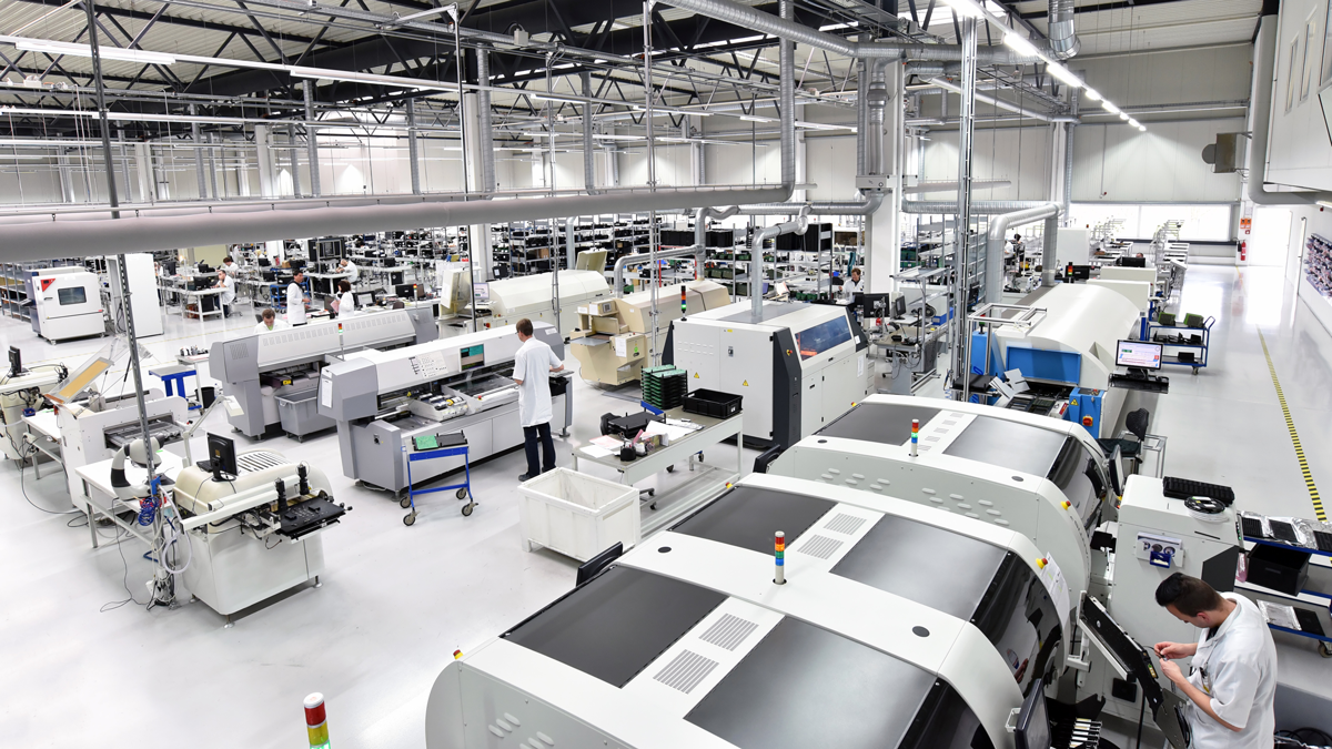 modern industrial factory for the production of electronic components - machinery, interior and equipment of the production hall