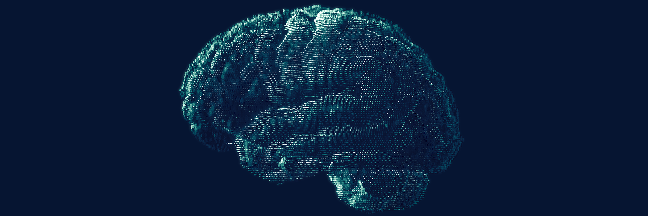 Headerbild des MWS 2023: Pixeldarstellung eines Gehirns vor dunklem Hintergrund