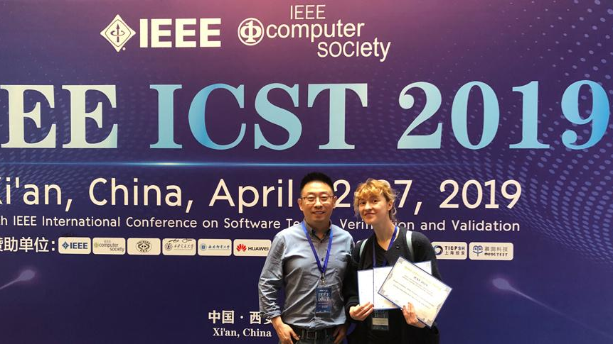 SQC, News: IEEE ICST 2019 Zijiang James Yang, General Co-Chair, ICST 2019, and Dr. Diana Serbanescu at the award handover in Xian, China.