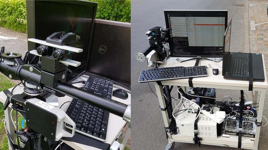 Mobiler Testaufbau für den Außeneinsatz mit Stereo-Kamera und KameRad-Radar-Sensor
