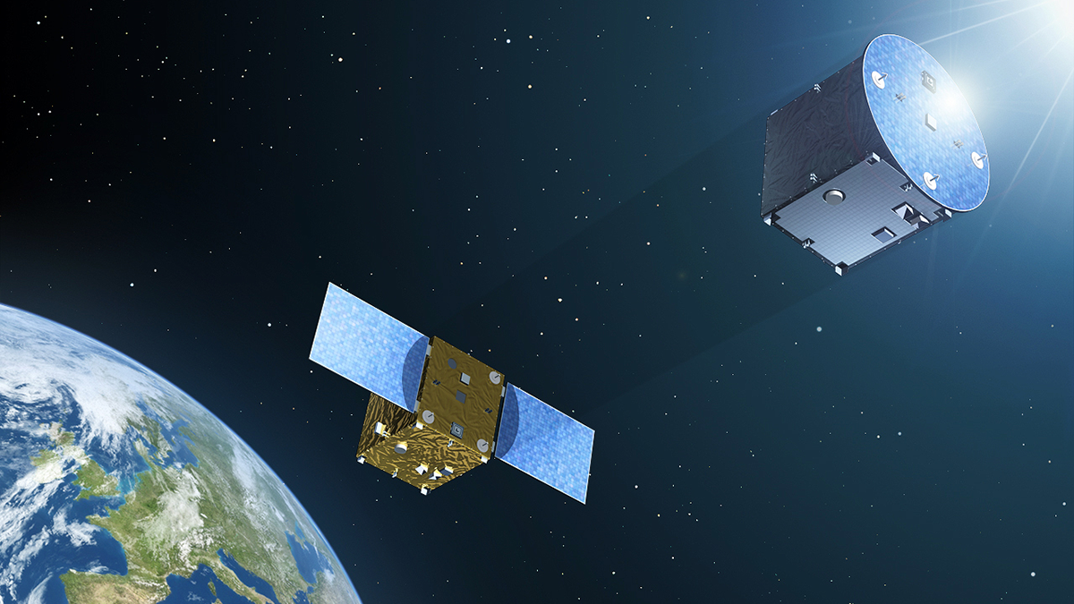 Grafik eines ESA-Satelliten, der die Erde umkreist