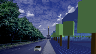 Montage der Straße des 17. Juni zum Großen Stern: Realbild und Animation aus Labelingtool für autonomes Fahren