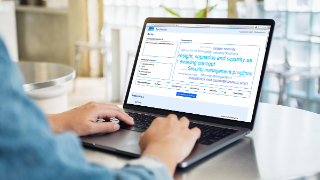 Montage image of a woman using and typing on laptop computer with the dashboard of TopicMatcher
