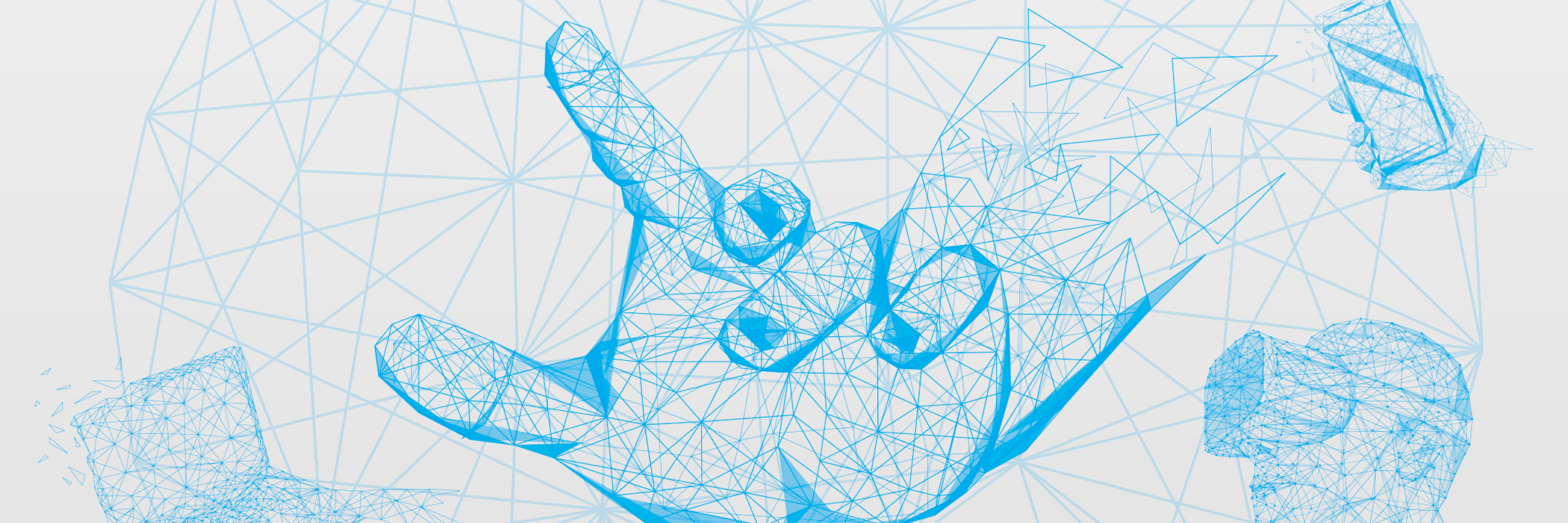 Key Visual des MWS 2018: Netzstruktur mit Hand, VR-Brille, Laptop und Smartphone