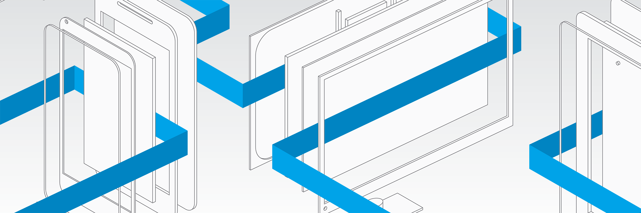 Header des MWS 2014: weiße technische Zeichung verschiedener Schichten eines Smartphones und eines Bilschirms mit blauen Linien
