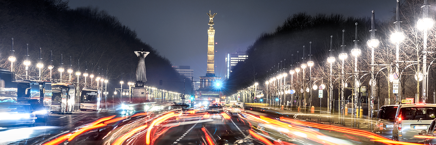 The Berlin Siegessaeule (Victory Column) in Tiergarten park, seen at night