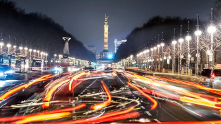 The Berlin Siegessaeule (Victory Column) in Tiergarten park, seen at night