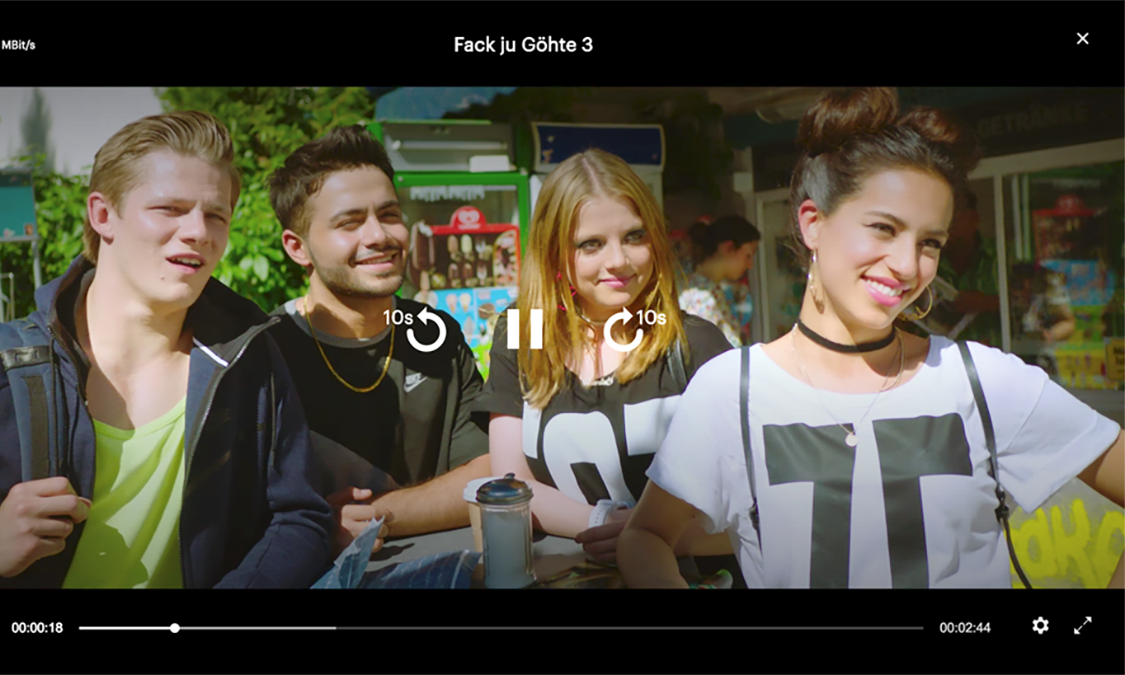 Screenshot of a video player playing the movie "Fack ju Göthe 3"