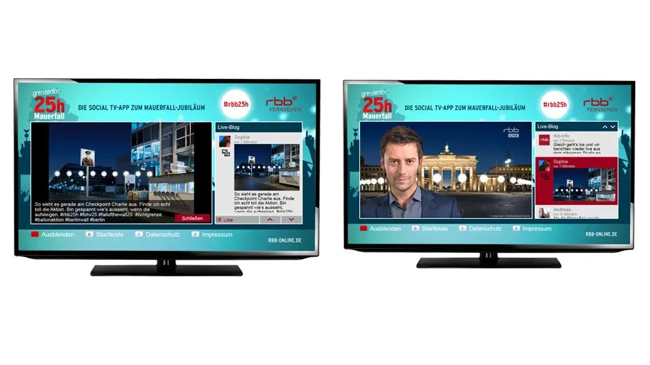 Aufnahmen der rbb Social TV App 25h Stunden Mauerfall