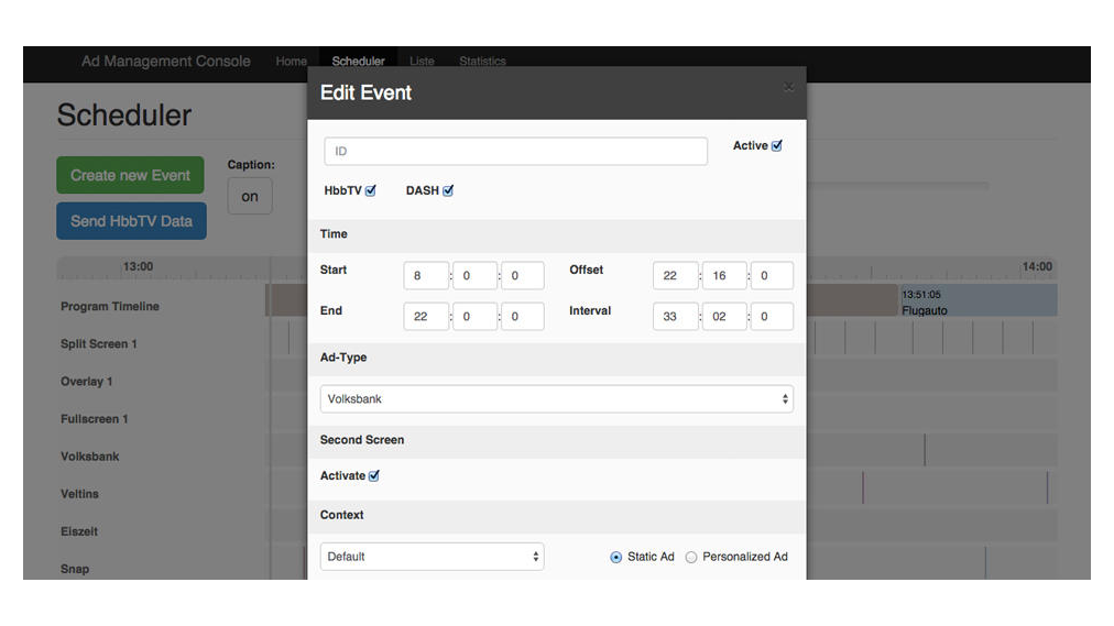 Screenshot FAMIUM Multiscreen Advertisement Scheduler