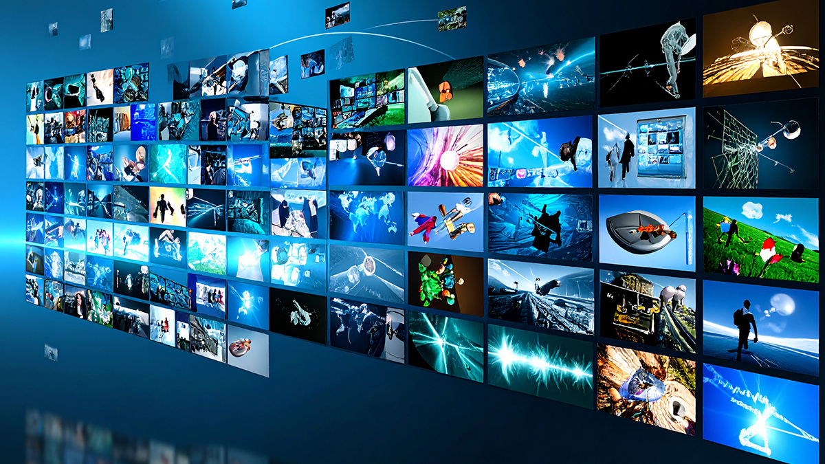 FAME, Research Area: Media Streaming AI-generated image of mutiple screens showing different images in blue tones