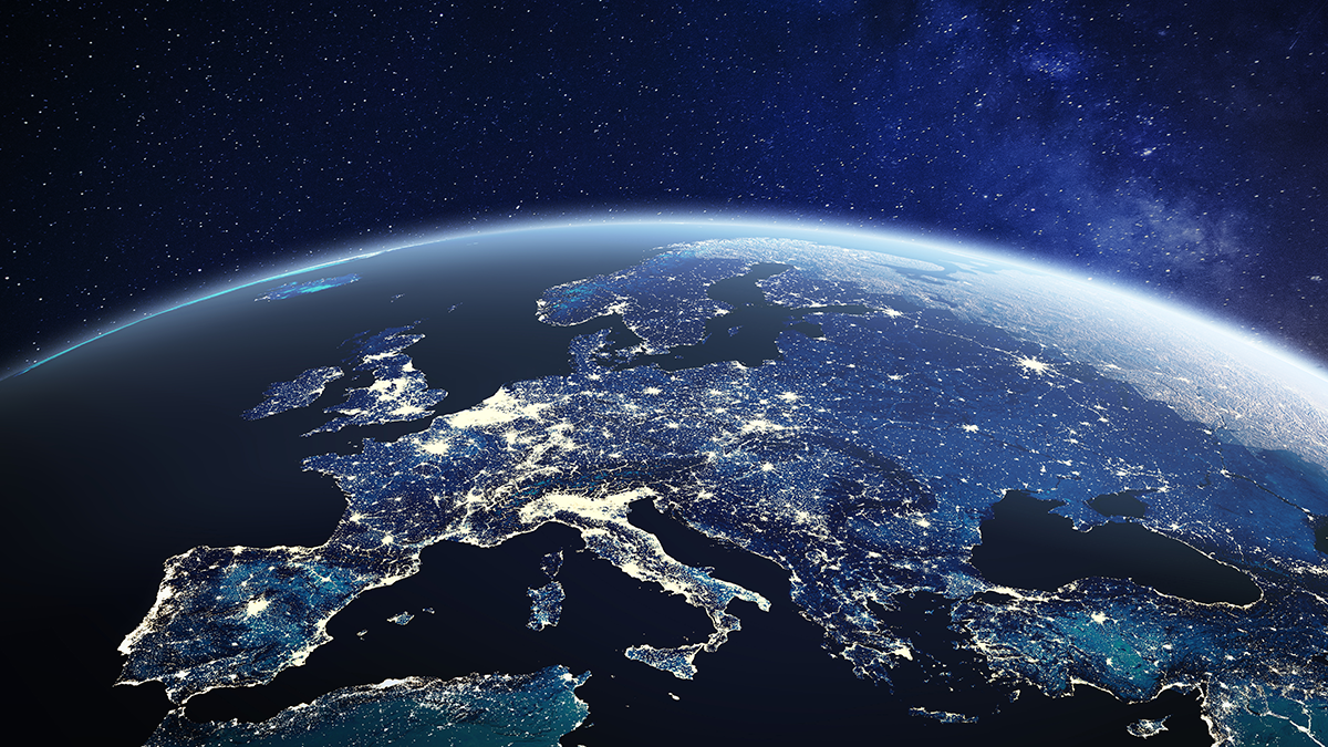 NGNI, Projekte: 6G Sandbox Europe viewed from space at night with city lights in European Union member states, global EU business and finance, satellite communication technology, 3D render of planet Earth, world map from NASA (https://eoimages.gsfc.nasa.gov/images/imagerecords/57000/57752/land_shallow_topo_2048.jpg)
